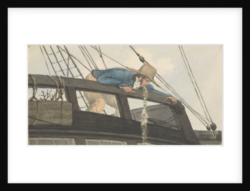 Deck scene, man being seasick over the ship's rail by Robert Streatfeild