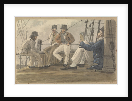 Four sailors relaxing on deck, one reading by Robert Streatfeild