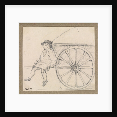 Small sketch of a farm-hand sitting on a cart by Robert Streatfeild