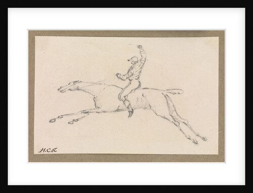 Small sketch of a jockey on a galloping racehorse by Robert Streatfeild