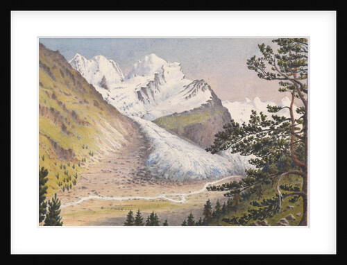 Piz Bernina, Scerscen, Roseg... Sella & Gluschaint and Tschierva &... Roseg Glaciers from the path leading to Alp Ota, 1880 [Switzerland] by Edward Gennys Fanshawe