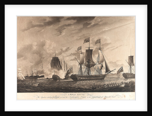 A Royal Salute; The squadron saluting his Majesty on board the 'Southampton' Frigate at the Royal review off Plymouth Sound (1789) by Robert Dodd