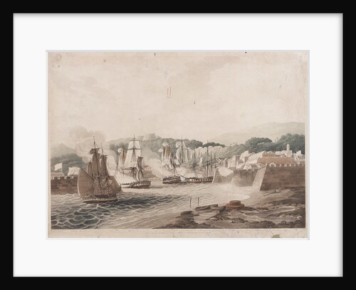 Taking the Island of Curacoa, by Sir Chas Brisbane and his Officers under his Command, Captns Lydard, Wood and Bolton, Commanding H.M.S's Arethusa, Latona, Anson and Fisguard [Fisgard] Jan 1 1807 by Lydard