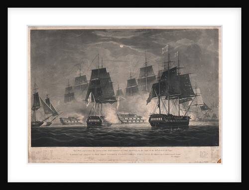 This Print, representing the Defeat of the Squadron of Don Miguel, on the night of the 10th of Octr off Vigo. Is dedicated...to Her Most Faithful Majesty, Donna Maria 2nd... by William John Huggins
