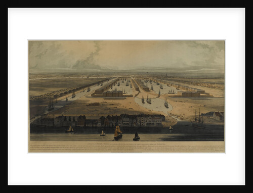 An elevated view of the West India Docks by William Daniell