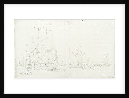 An English third-rate drying sails and several galliots becalmed off Greenwich by Willem van de Velde the Elder
