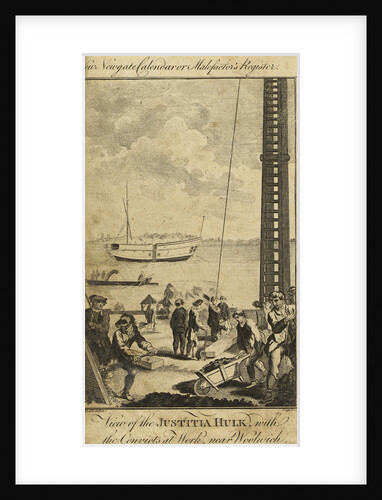 View of the 'Justitia' prison hulk with convicts at work near Woolwich, 1777 by unknown
