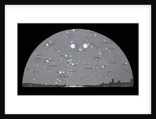 Astronomical black and white glass slide of diagram of Moon's position on star chart over London by Unknown