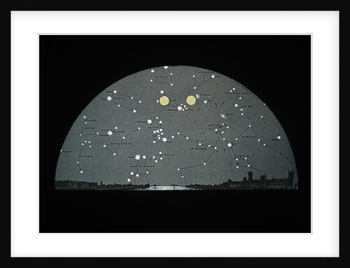 Astronomical black and white glass slide of diagram of Moon's position on star chart over London by Unknown