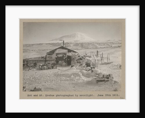 Hut and Mt. Erebus photographed by moonlight by Herbert George Ponting