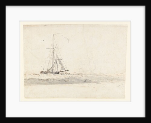 A cutter before the wind with a ship in the distance by Charles Gore