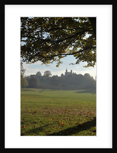 Autumnal image of the Royal Observatory Greenwich including, Flamsteed House, Peter Harrison Planetarium & Altazimuth building and the park by National Maritime Museum