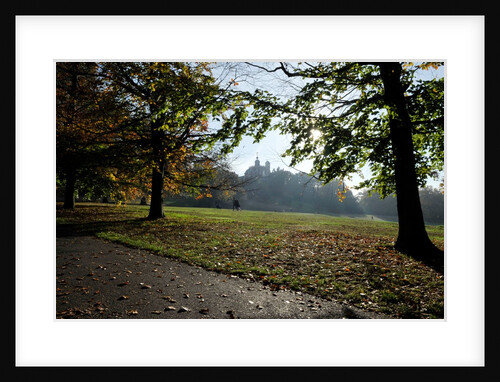 Autumnal image of the Royal Observatory Greenwich including, Flamsteed House, Peter Harrison Planetarium & Altazimuth building and the park by National Maritime Museum