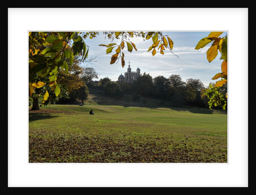 Autumnal image of the Royal Observatory Greenwich including, Flamsteed House, Peter Harrison Planetarium & Altazimuth building and the park by National Maritime Museum