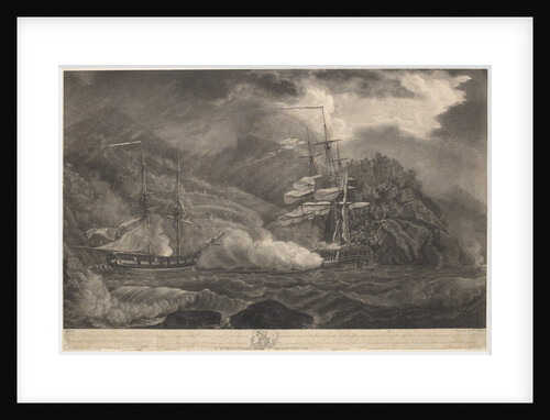 His Majesty's Ship the Mermaid on the 10th of Octr 1795, at Requin.... Grenada, run aground in Chase of the French Corvette Brutus.. to prevent the landing Ammunition by Nicholas Pocock; Robert Pollard; William Faden