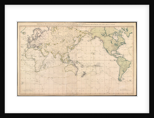 A general chart exhibiting the discoveries made by Captain James Cook in this and his two preceeding voyages with the tracks of the ships under his command by Lieutenant Henry Roberts; William Faden