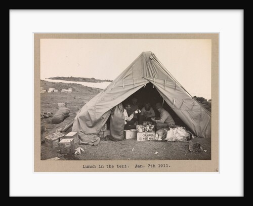 Four expedition members having lunch in a tent by Herbert George Ponting