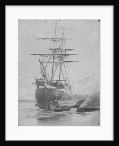 Port bow view of an unidentified brig dried out off the quayside, possibly at Swansea. Inversed digital file to create b&w positive by Calvert Richard Jones