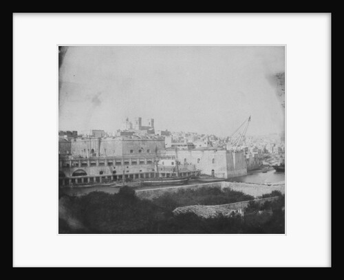 View across to Senglea with the Sheer Bastion on the right. Inversed digital file to create b&w positive by Calvert Richard Jones