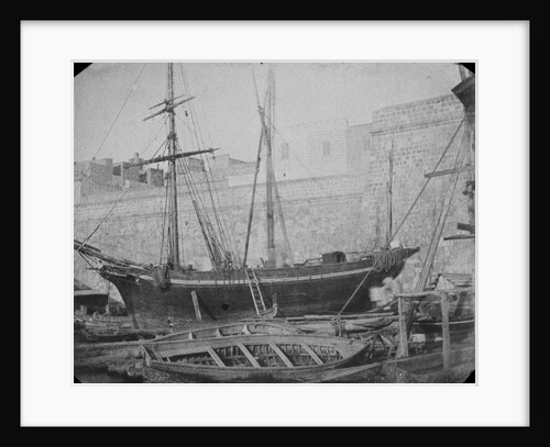 Maltese sailing vessel shore, possibly under repair. Inversed digital file to create b&w positive by Calvert Richard Jones