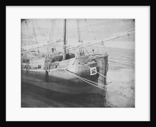 Port quarter view of the Dutch barge 'Aurora', dried out, possibly at Swansea. Inversed digital file to create b&w positive by Calvert Richard Jones