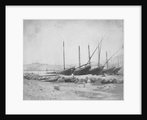 A view of Naples from the east with lateen-rigged ships drawn up on the shore. Inversed digital file to create b&w positive by Calvert Richard Jones