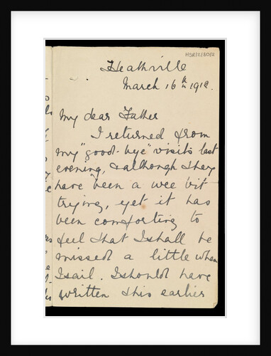 Letter from Marion Wright to her father, 16 Mar 1912, preparations for her voyage to New York on 'Titanic' by Marion Wright