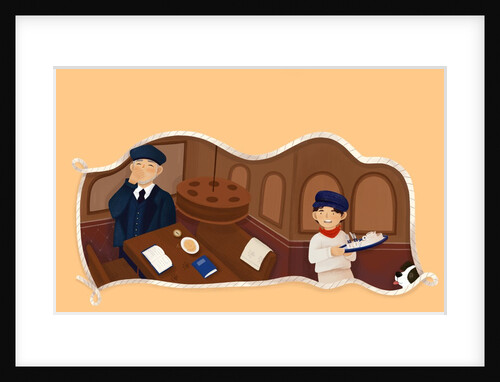 Children's book 'At Sea Without Tea - The Great Cutty Sark Adventure': Cutty Sark's cook young James Robson and the Captain by Giulia Casarotto