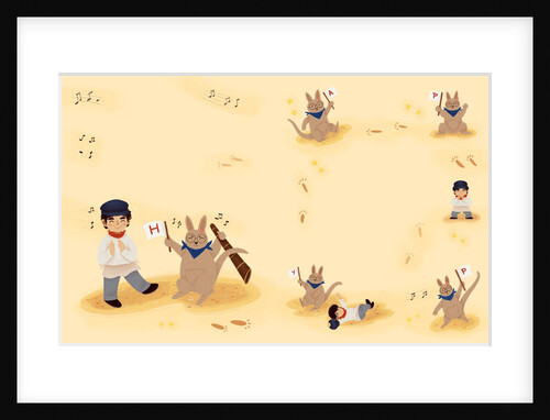 Children's book 'At Sea Without Tea - The Great Cutty Sark Adventure': Ozzie (Oz) Kangaroo and James Robson singing and hopping around by Giulia Casarotto