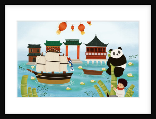 Children's book 'At Sea Without Tea - The Great Cutty Sark Adventure': Cutty Sark in Shanghai, China. James Robson meets Dinah the Panda by Giulia Casarotto