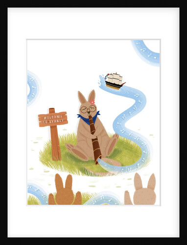 Children's book 'At Sea Without Tea - The Great Cutty Sark Adventure': Ozzie (Oz) the Kangaroo playing a didgeridoo by Giulia Casarotto