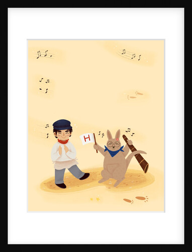 Children's book "At Sea Without Tea - The Great Cutty Sark Adventure": Ozzie (Oz) Kangaroo and James Robson singing and hopping around. by Giulia Casarotto