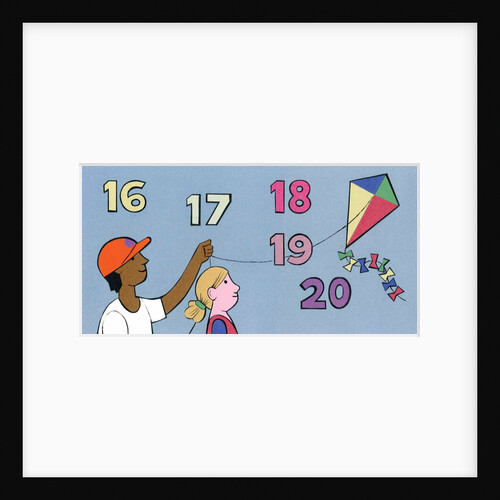 16, 17, 18, 19 and 20. A boy and girl, flying a kite childrens graphic by Anonymous