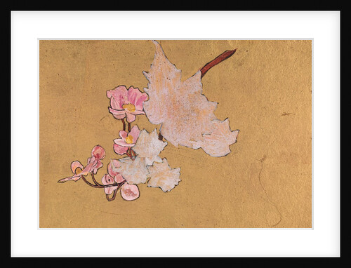 Pink blossom on brown stem with gold background by William Lionel Wyllie