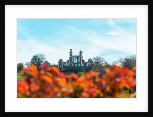 Royal Greenwich Observatory from Greenwich Park. Autumnal trees in the foreground by National Maritime Museum