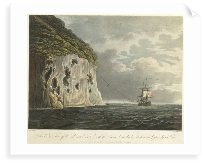 South east view of the Diamond Rock, with the cannon being hauled up from the 'Centaur' by the cable by Joseph Constantine Stadler