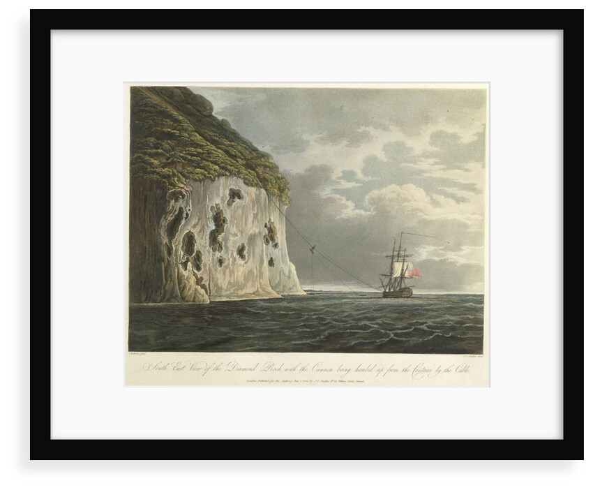 South east view of the Diamond Rock, with the cannon being hauled up from the 'Centaur' by the cable by Joseph Constantine Stadler