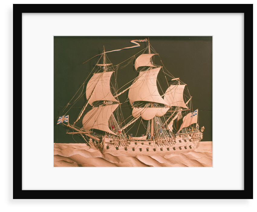 Paper sculpture of a 64-gun ship by Augustine Walker