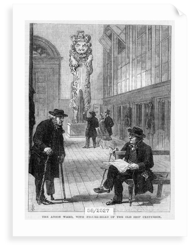 Greenwich pensioners in the Anson Ward, Greenwich Hospital, with figurehead of the old ship 'Centurion' by unknown