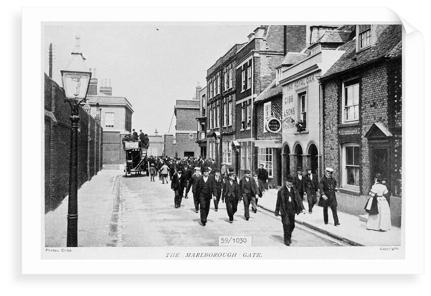 Newspaper print of The Marlborough Gate in Portsmouth dockyard by Cribb