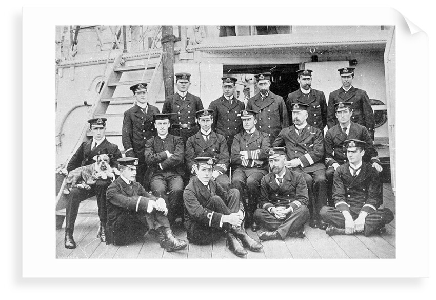 Assembled officers of 2nd class protected cruiser HMS 'Fox' (1893) on deck by unknown
