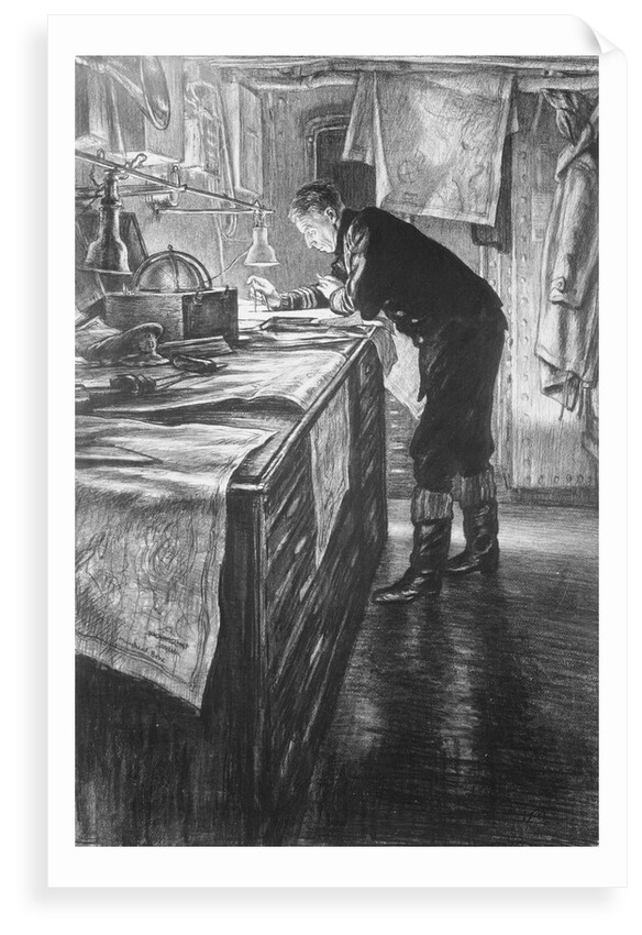 Commander CJ Wynne-Edwards R.N. navigating for a squadron at sea by Muirhead Bone