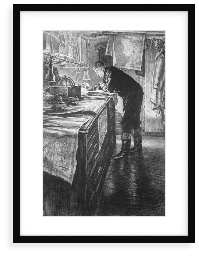 Commander CJ Wynne-Edwards R.N. navigating for a squadron at sea by Muirhead Bone