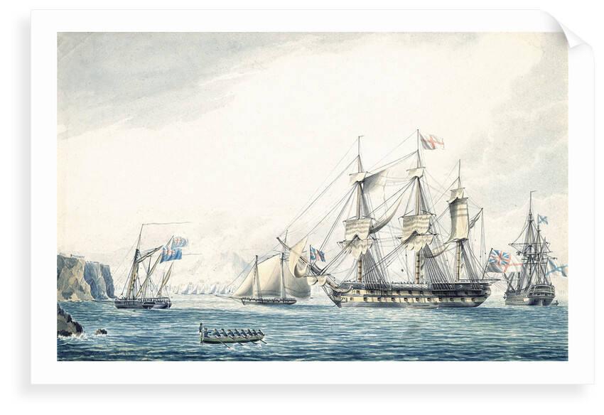 The 'Argo' with a Russian ship passing through the Straits, 1799 by Thomas Buttersworth