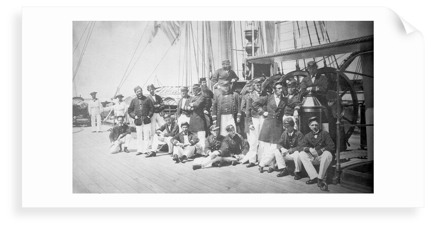 Crew assembled on the upper deck of iron-armoured ship HMS 'Warrior' (1860) by unknown