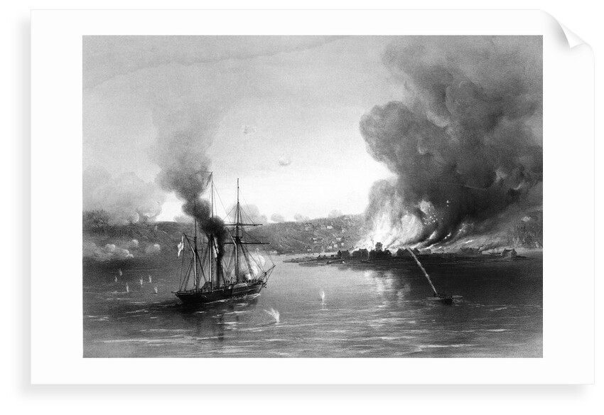 HMS 'Firefly' destroying the magazines at Brandon, Gulf of Bothnia by Thomas Goldsworth Dutton