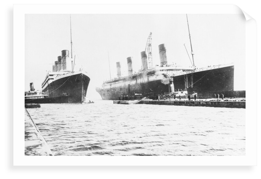 Passenger liner 'Titanic' (Br, 1912) Oceanic Steam Nav Co Ltd, (Ismay Imrie & Co Ltd, managers) (White Star Line): at Belfast with 'Olympic', tip of foremast out of picture by unknown