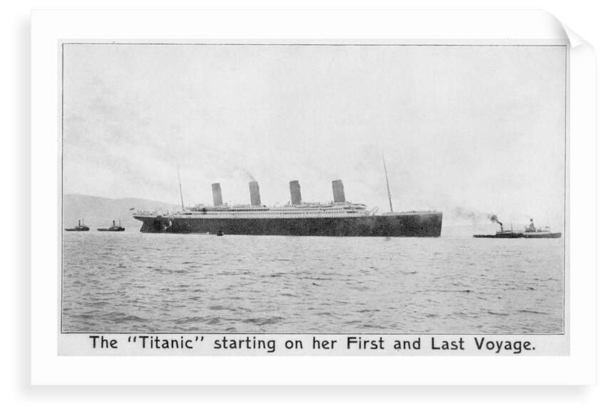 Passenger liner 'Titanic' (Br, 1912) Oceanic Steam Nav Co Ltd, (Ismay Imrie & Co Ltd, managers) (White Star Line): under tow leaving Belfast by unknown