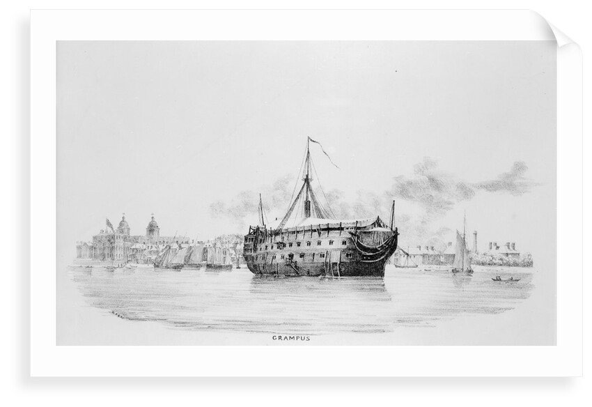 HMS 'Grampus' as a hospital ship off Greenwich by W. Porden Kay