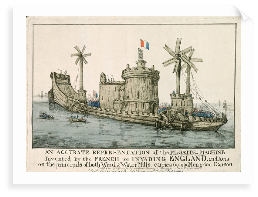 An Accurate Representation of the Floating Machine Invented by the French for Invading England by Freville